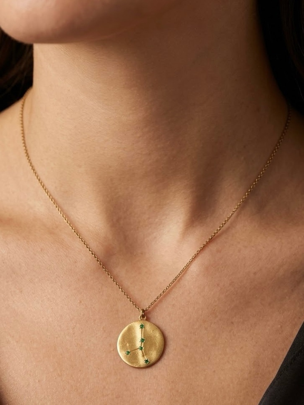 Gold Vermeil Leo Zodiac Constellation Medallion Necklace Ruby Crystals⁠